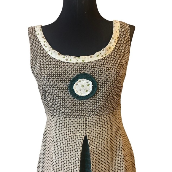 Ian Mosh S.L Multi-Layer Sleeveless Check Tweed Floral Ruffle Dress - Picture 10 of 16